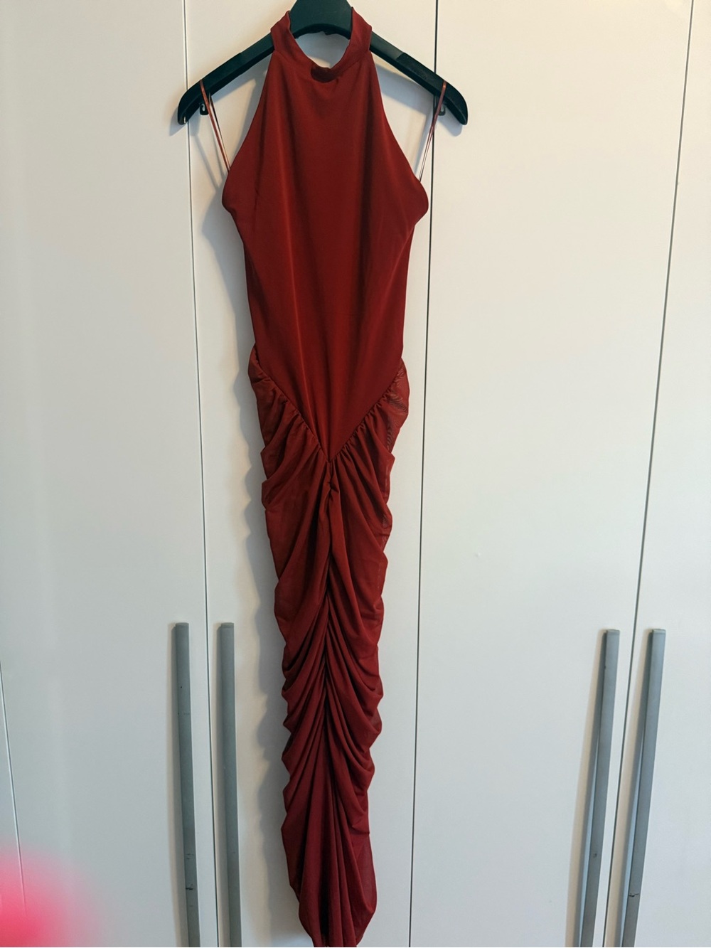 Zara Ruched Halter Maxi Dress in Wine Red